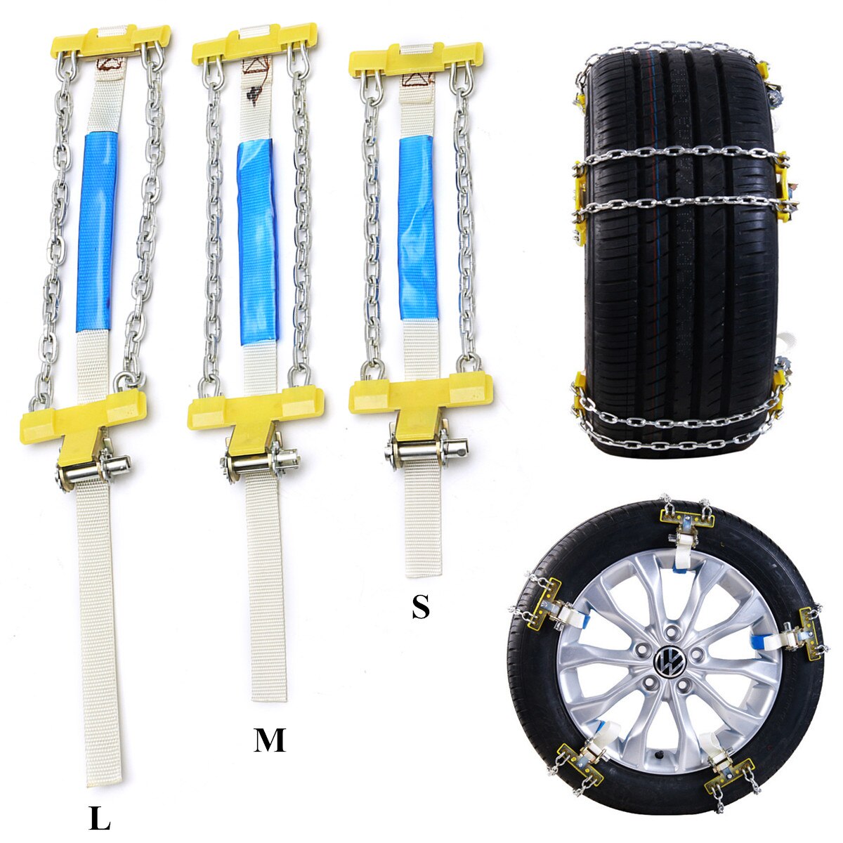 Cadena de nieve universal para coche, cadenas de nieve de acero de emergencia antideslizantes para conducir, accesorios de invierno para coche, S/M/L