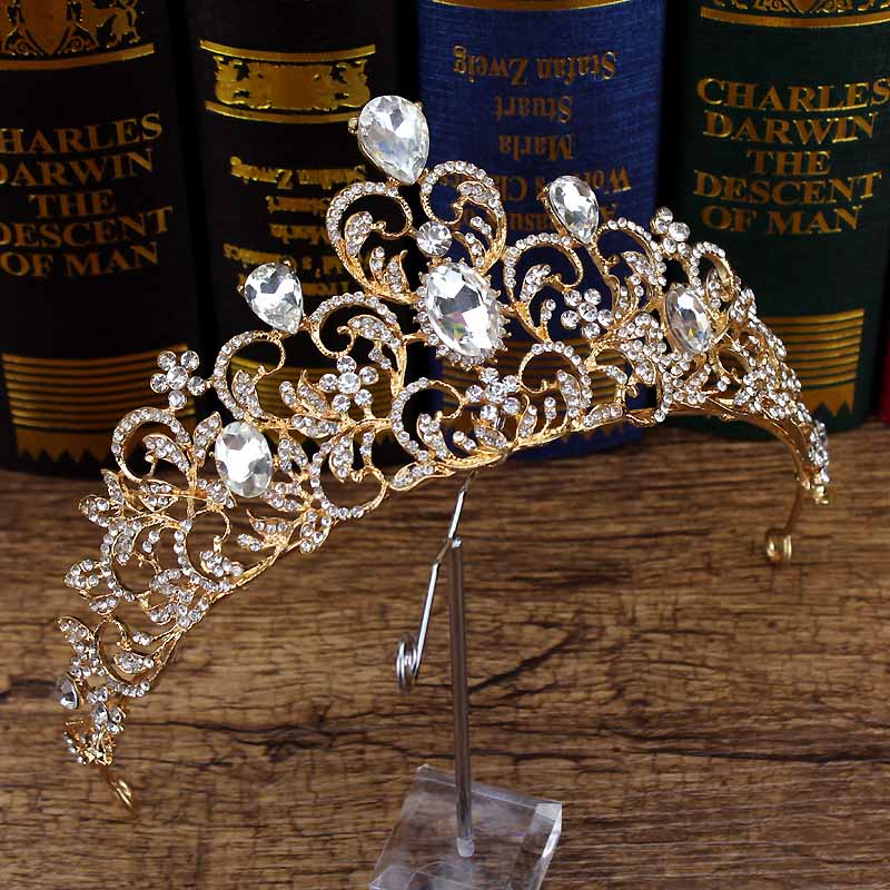 Barock Luxus Kristall Frauen Crown Vinatge Königin Tiara Braut Diadem Für Braut Gold Stirnband Prom Mädchen Hochzeit Haar Zubehör: luxury tiara