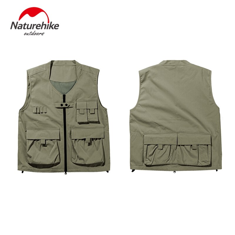 Naturehike Outdoor Vest Portable Multiple Pockets Leisure Coat Multifunction Clothes For Camping Hiking Travel Picnic Gardening: Army Green / M