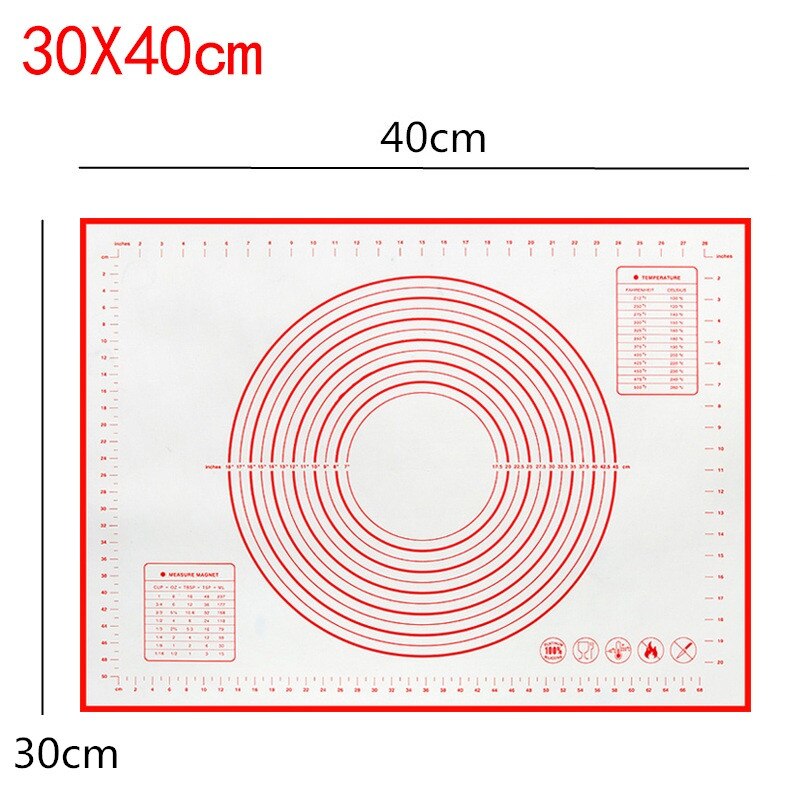 Kneading Dough Mat Silicone Baking Mat Pizza Dough Mat Maker Pastry Kitchen Cooking Gadgets Bakeware Kneading Pad Accessories: 30x40cm red