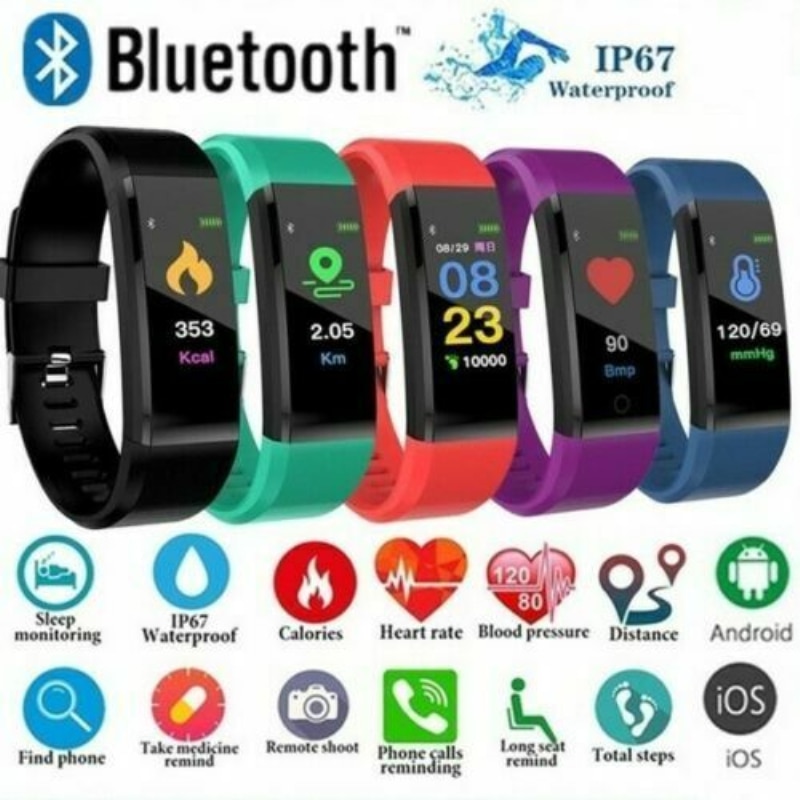 115 Plus Smart Horloge Bluetooth Sport Horloges Gezondheid Smart Polsband Hartslag Fitness Stappenteller Armband Waterdicht Mannen Horloge