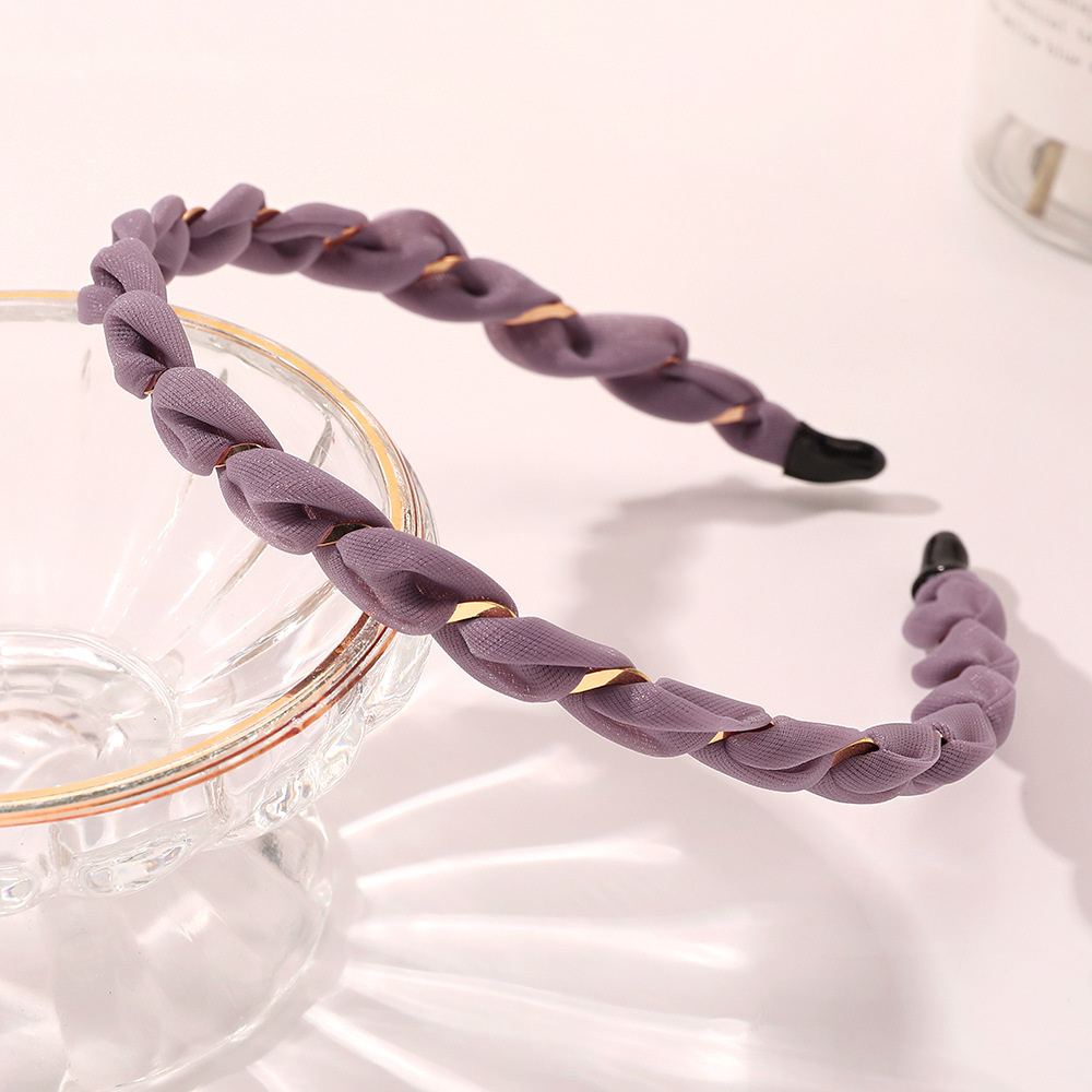Diademas de Organza para mujer, bandas de aro para el pelo tejidas cruzadas, de Corea, diadema de Metal de Seda brillante, accesorios para el cabello para niñas, turbante: Lavanda