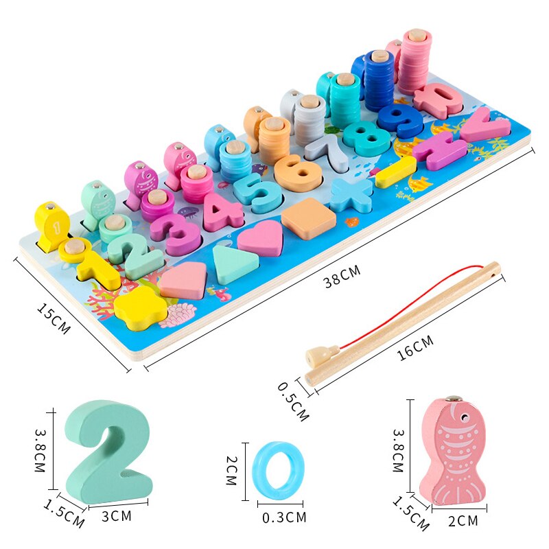 Montessori Educational Wooden Toys For kids Board Math Fishing Count Numbers Matching Digital Shape Match Early Education Toy: Maroon