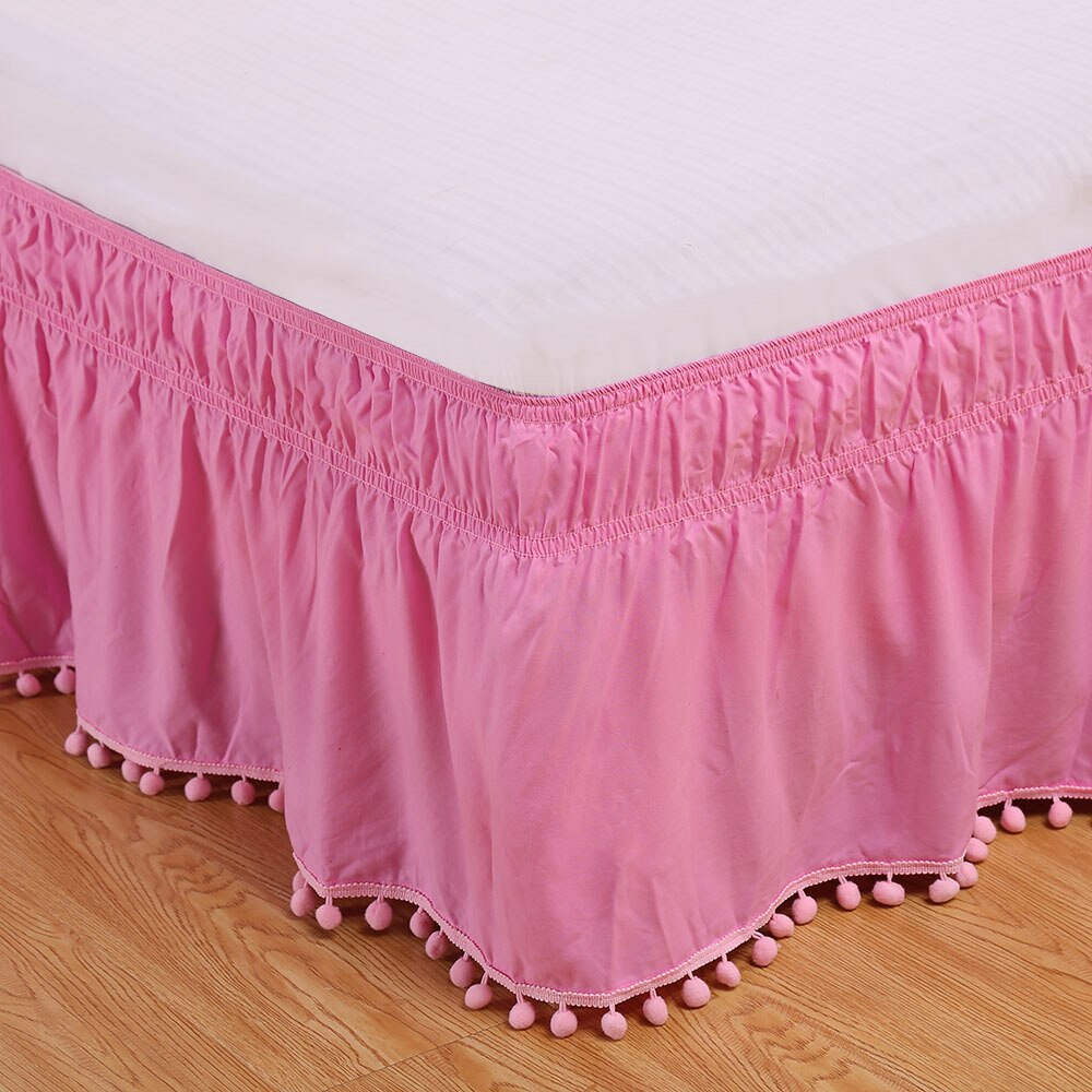 Couvre-lit élastique de couleur unie | Couvre-lit extensible, drap housse doux antidérapant, jupe pour lit double reine complète, Textile de maison: Pink  / US-Twin