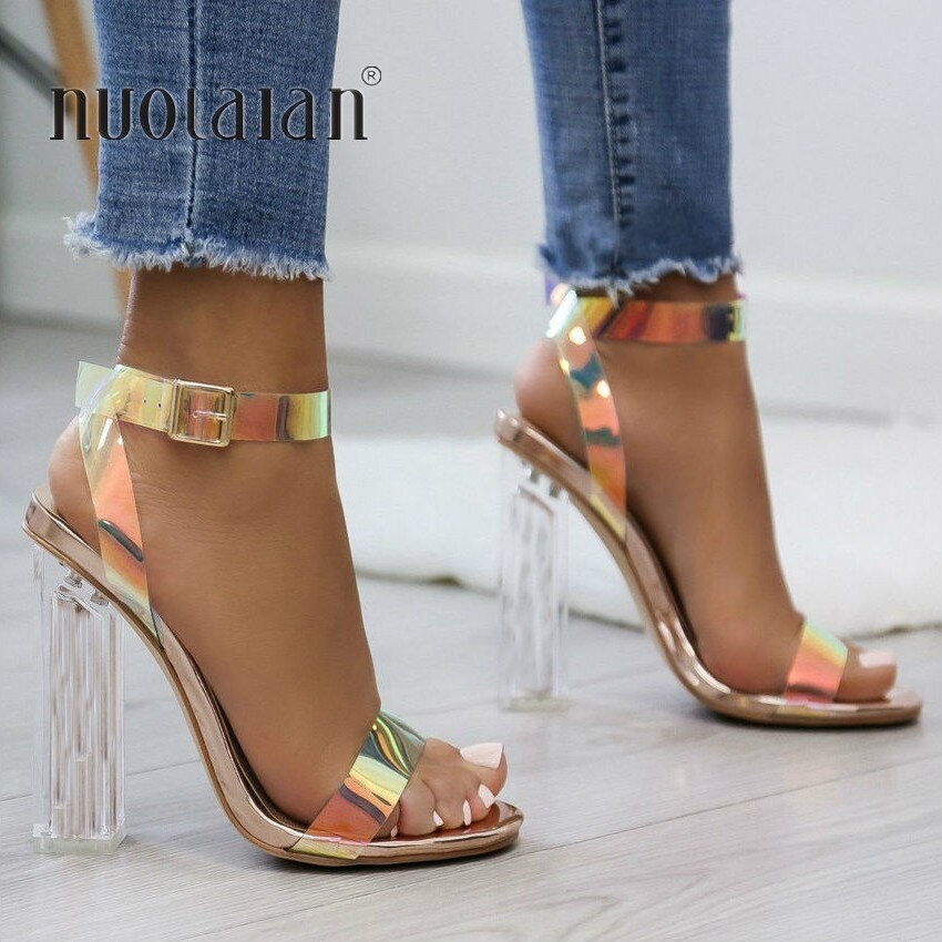 été PVC clair Transparent à bretelles talons hauts chaussures femmes sandales Peep Toe Sexy fête femme dames chaussures femme Sandalias: CTMG gold / 11