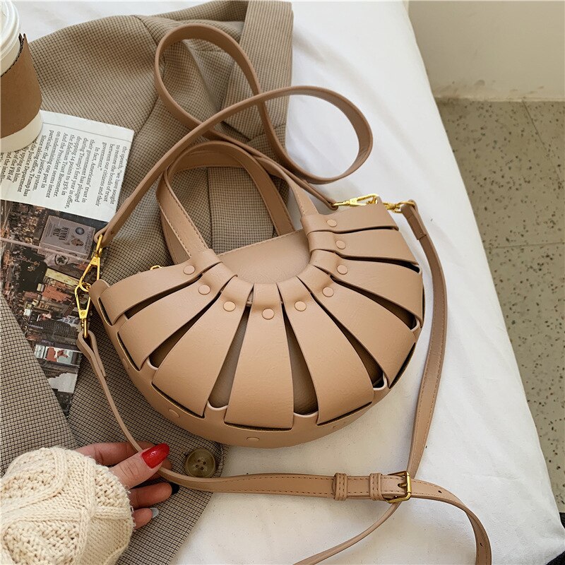 Semicircle Small Pu Leather Crossbody Bags for Women Trend Branded Trending Women's Shoulder Handbags Tote: Khaki