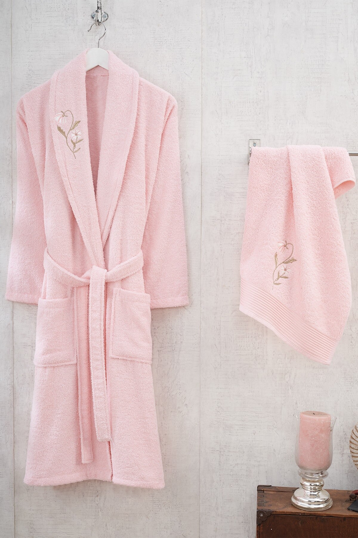 100% Katoen Badjas En Handdoek Set Lange Dikke Badstof Voor Vrouw Bad Zachte Ontspannen Dressing Gown Bruidsmeisje Gewaden Absorberende S/M Waffl: Powder