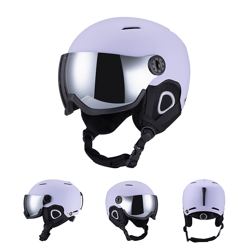 Horntour Skiing Helmet with Goggles Warm Helmet ABC+EPS High Ski Helmet Outdoor Sports Ski Skateboard Helmet: S / black