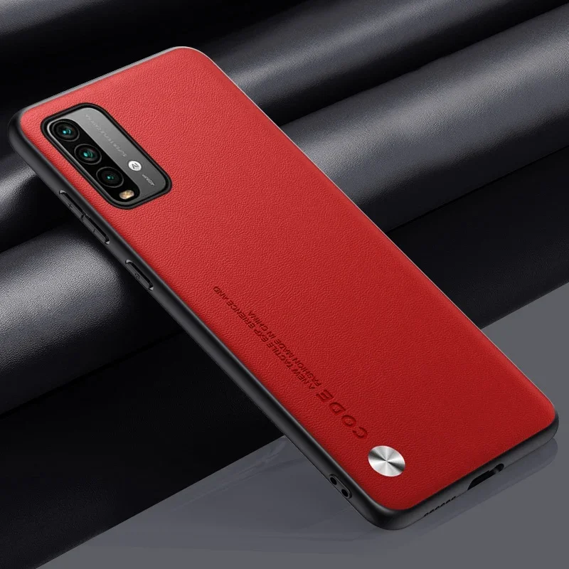 Étui en cuir PU de luxe pour Xiaomi Redmi 9T, Note 9T, 256, housse en silicone, protection antichoc, coque de téléphone pour Redmi 9, 9A: ABS / Rouge