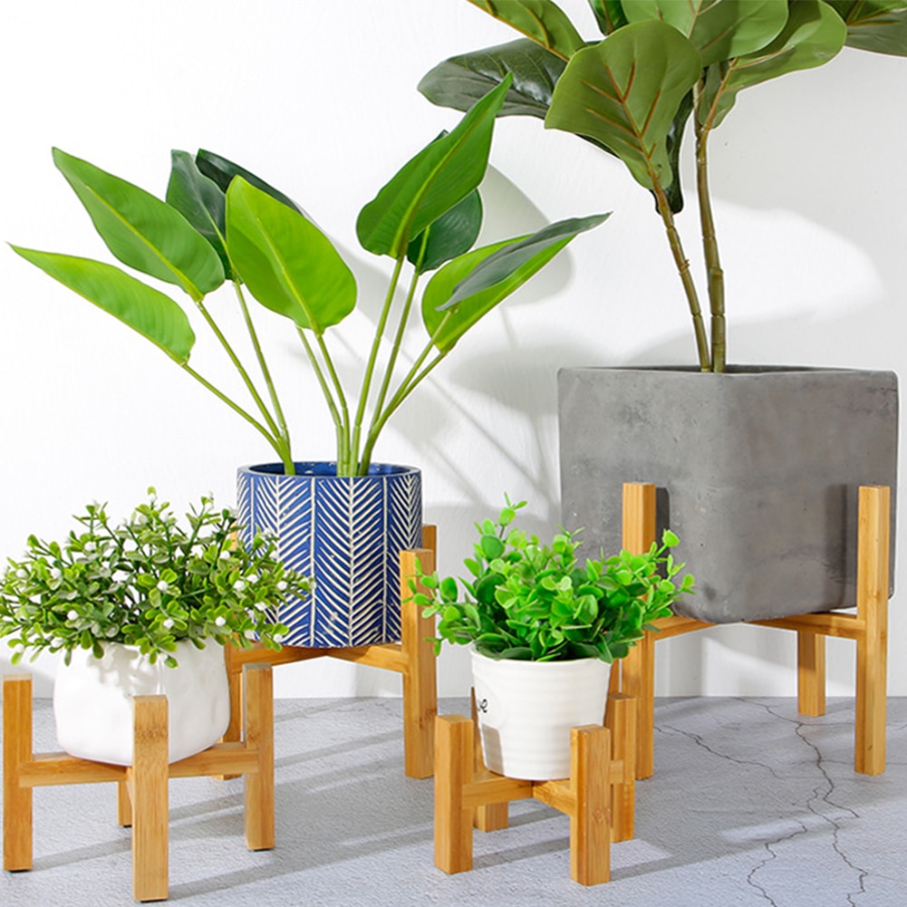 Hem blomsterstativ fristående balkong bambu trä bonsai hållare kontor med trampdyna modern hylla slät yta  #734