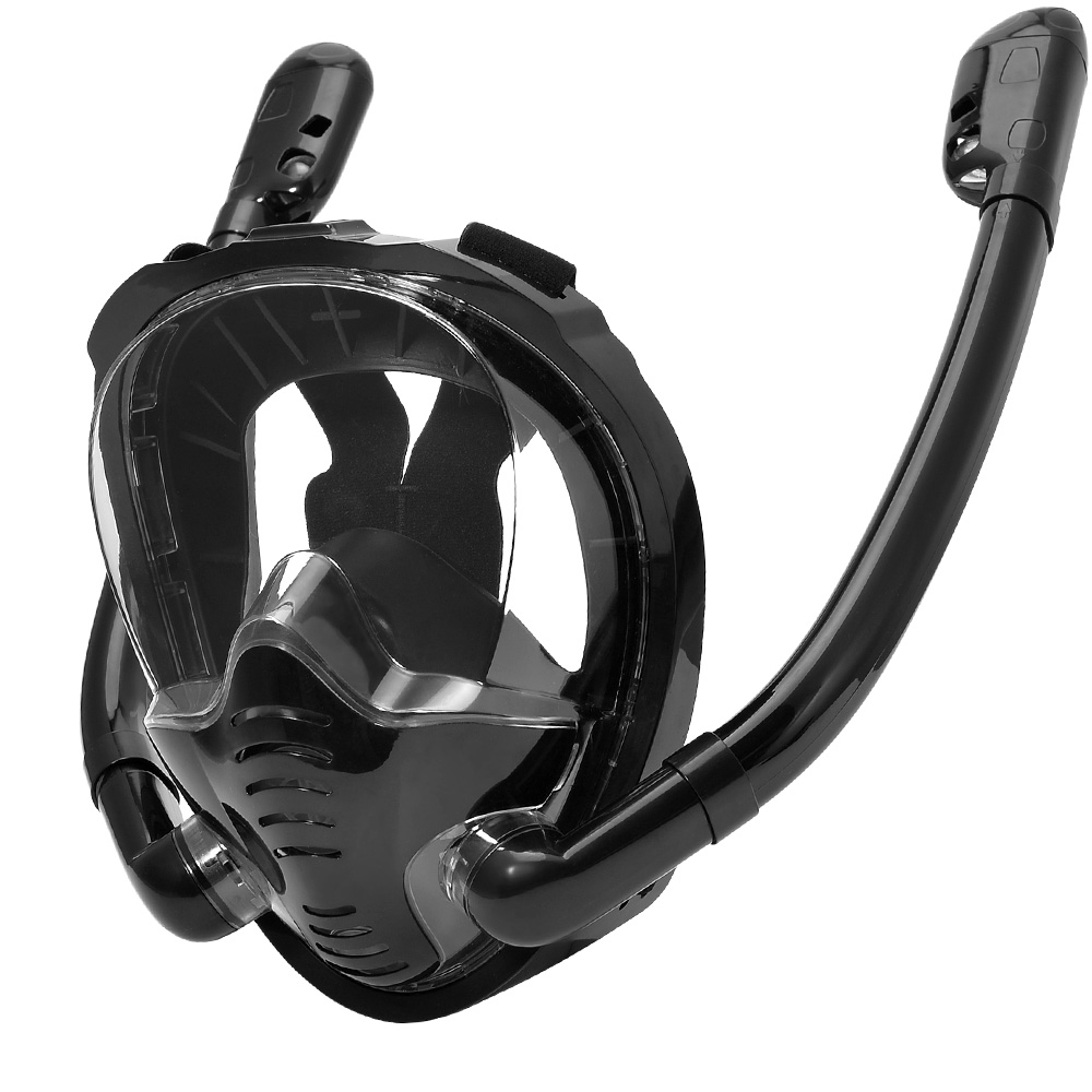 Máscara de snorkel de cara completa 180 ° Gafas de natación para buceo con vista panorámica, tapa seca de silicona, con 2 snorkel, antivaho y antifugas: Blanco / L / XL
