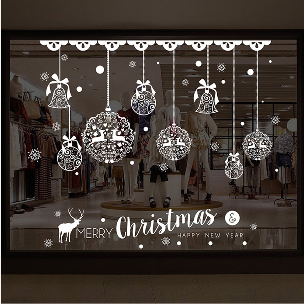 Jul butiksvindue dekoration væg aftagelige klistermærker jul klokker hjorte klistermærker væg boligindretning forsyninger gratis skib # w: Default Title