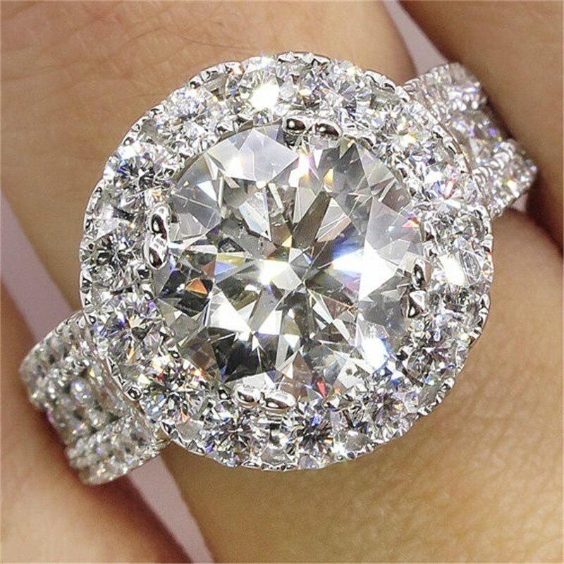 Luxus Runde Zirkon Ringe Für Frauen Hochzeit Ringe Weibliche Schmuck Silbrig Finger Ring Damen Jahrgang Großen Ring Femme Dame: 11