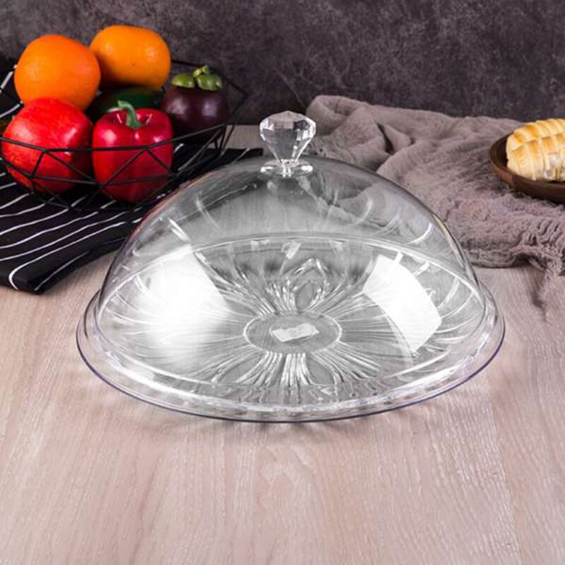 1Set Transparent Round Food Cover Foods Preservation Lid Cake Lids PC Acrylic Meal Bread Cake Snack Dust Tray