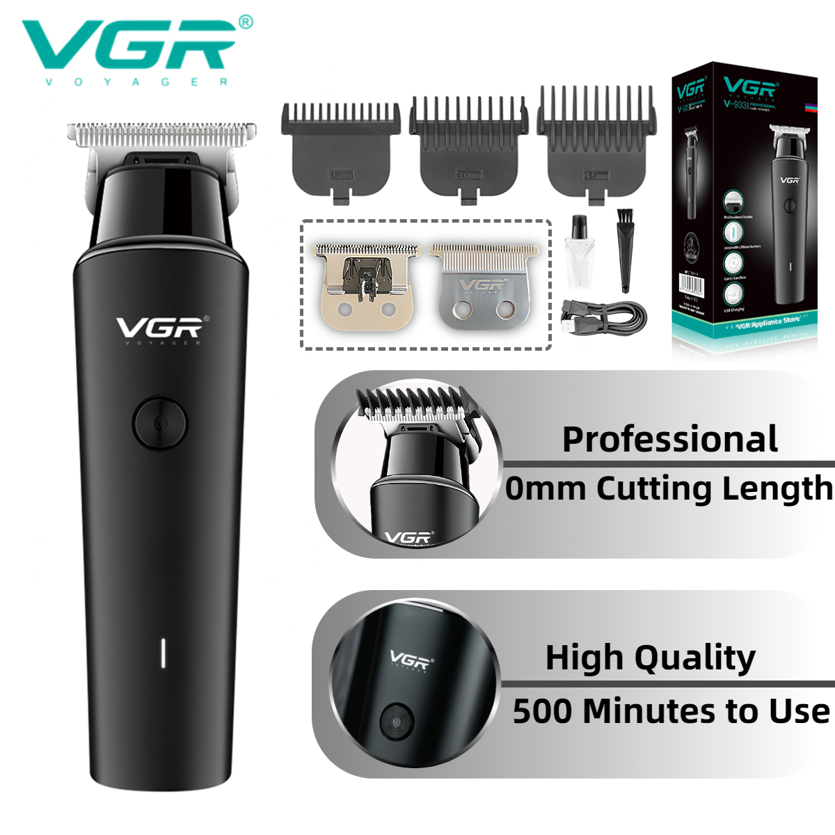 VGR Hair Trimmer Hair Clipper Hair Trimmer Haircut Machine Cordless Electric T-Blade Zero Cutting Machine V-933