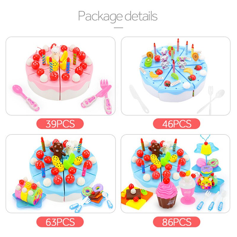 39-103Pcs Kids Cartoon Cake Pretend Play Kitchen Toys Fruit Cake Cutting Birthday Cake Sets Play House Toy for Children Girls