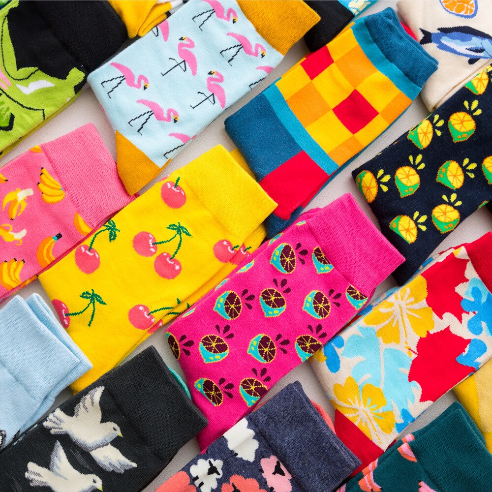 1 pair men socks combed cotton bright colored funny socks men's calf crew socks for business causal dress wedding