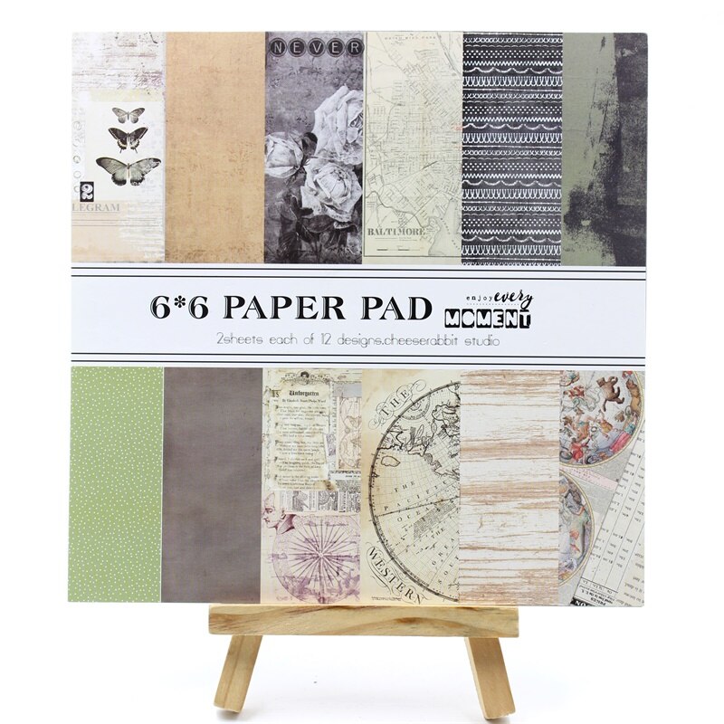 KSCRAFT 24pcs Single-side Printed Retro Style pattern papercraft art paper handmade scrapbooking kit set book