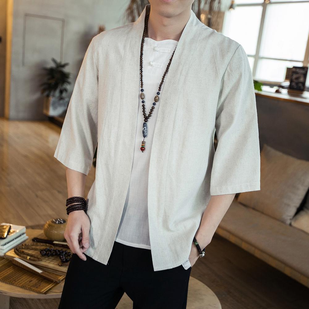 Vêtements traditionnels chinois pour hommes Oriental homme Bomber veste Kung Fu Wushu vêtements chinois lin chemises hommes hauts CN-118