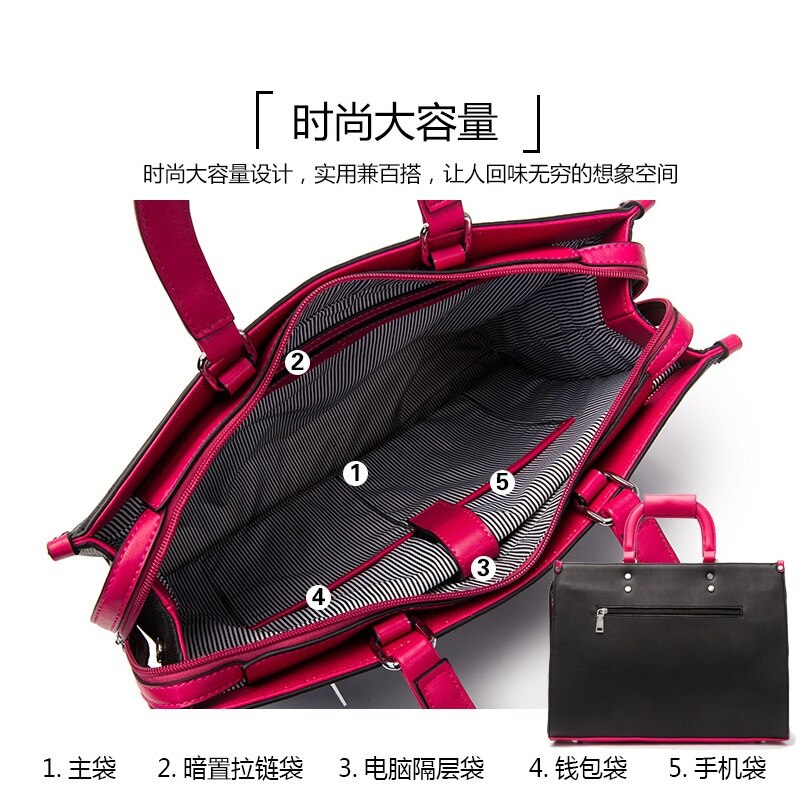 Womens Business Briefcase Bag Woman Leather Laptop 14 Inch Handbag Work Office Bag Ladies Notebook Shoulder Slung Computer Bag