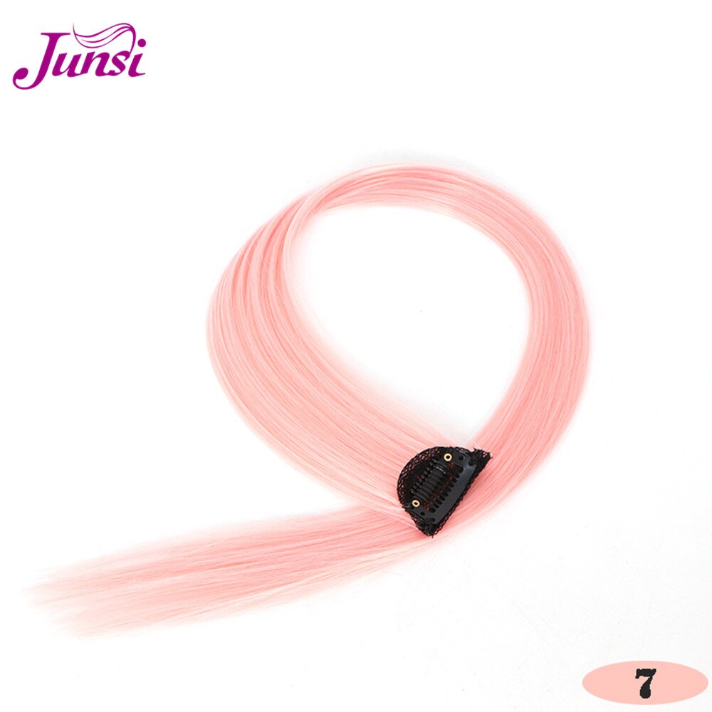 JUNSI Colored Hair Strands Hair Extension Long Straight Female Rainbow Hair Pieces A Clip Heat Resistant Synthetic Bundles: 7