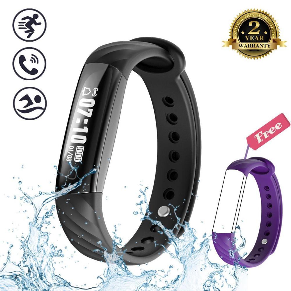 Inseguitore di Fitness Impermeabile, KENCOOL Sottile Activity Tracker Vigilanza di Forma Fisica Braccialetto Intelligente Pedometro Bluetooth Wristband di Sport Del Regalo: Black - purple band