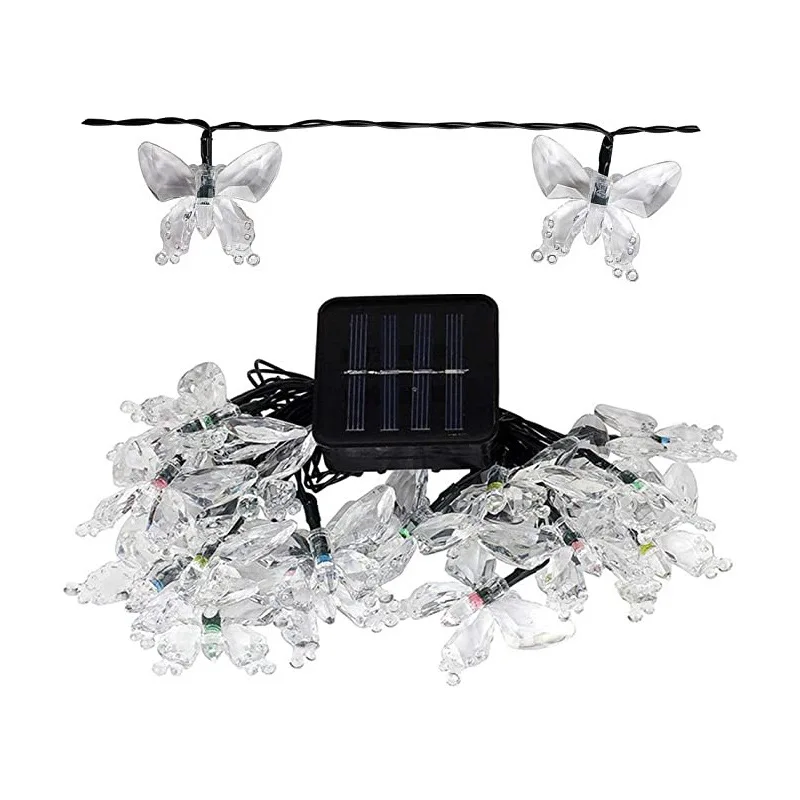 Led-solcellelampe solcelledrevet hagelys jul utendørs dekorasjonslys hage sommerfuglrose dekorativt lys utendørs kranslys