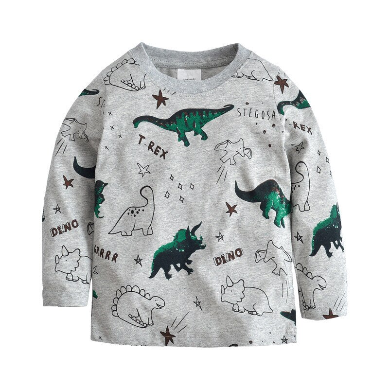 Springen meter katoen jongens t shirts applique kinderen herfst kleding tops mode kids kleding 2-7 T baby jongens tee: T5367 GREY DINOSAUR / 5T