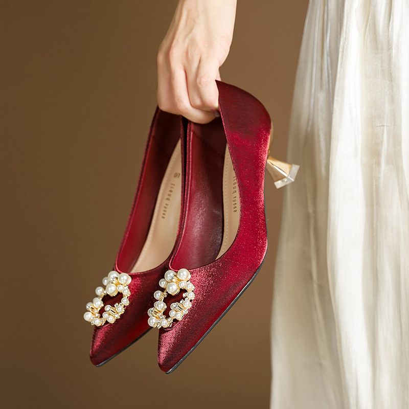5cm spitze seidenpumps mit strass-blockabsatz und perlenbesatz, burgunderrot, für sterben braut, damen, 39 40