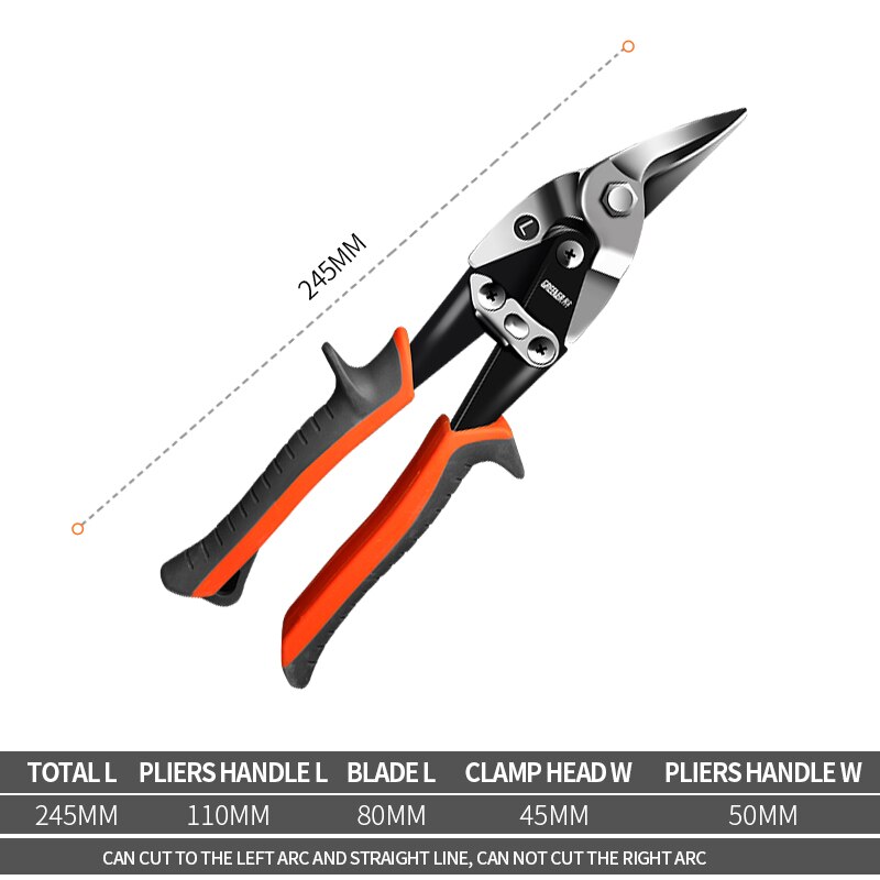Sheet Metal Snip Aviation Scissor Iron Plate Cut ShearStainless Steel Integrated Ceiling Household tool industrial industry work: 10 inch Left bend
