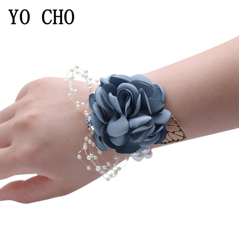 Stof Rose Bloem Hoofd Wedding Bridal Pols Corsage met Parel Accessoire Bruidsmeisje Corsage Armband Party Decoratie Armband