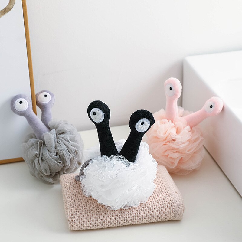 Cartoon Soft Mesh Bath Ball Body Wash Scrub Sponge with Hang Cute Bathing Scrubbers Brushes Bath Shower Accessories Pink Grey