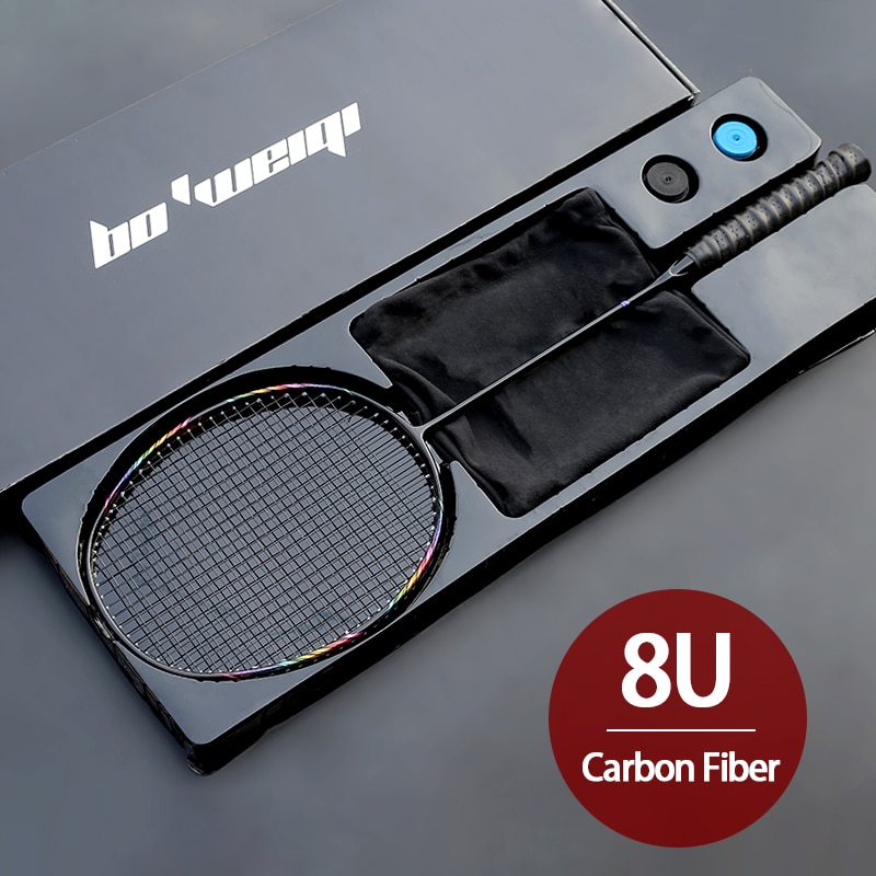 Super Light 8U Full Carbon Fiber Badminton Rackets With Bags String Racket Strung Padel Sports For Adult Kids: Black with box