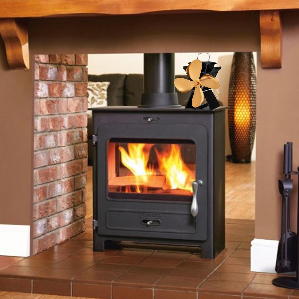 4 Blade Stove Fan - Quiet, Heat Powered Wood/Log Burner Fan - Eco Friendly Heat Circulation for Fireplaces Golden