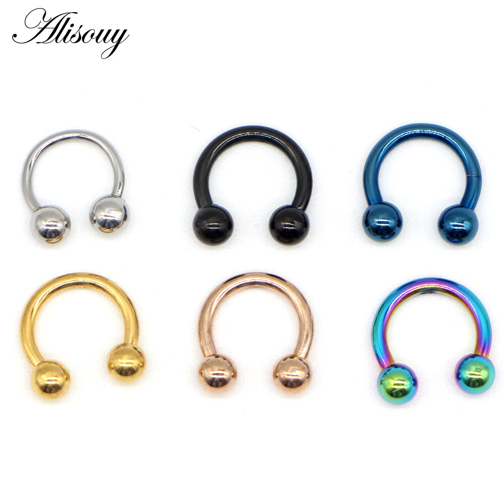 Alisouy 2Pcs 16G Anodized Circular Barbell Ring Nose Hoop Ear Cartilage Tragus Piercing Labret Ring For Unisex Jewelry