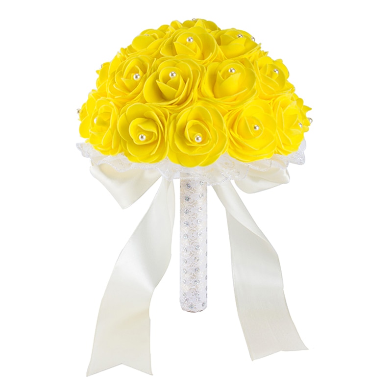 Yellow White Blue Wedding Flowers Bridal Bouquets Handmade Artificial Rose Bridal Bouquet for Wedding Decoration
