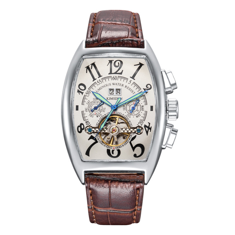 Top KIMSDUN Auto Date Montre hommes boîtier en or de luxe montres mécaniques hommes de en cuir Montre-bracelet Montre Homme: K-3