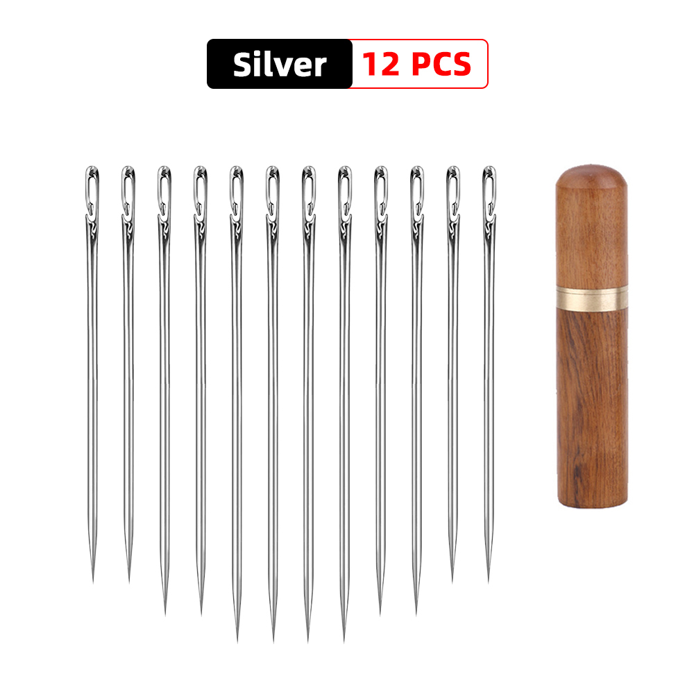 12/24/36 Pcs Stainless Steel Sewing Needles Needle-side Hole Threading Handwork Household Elderly Embroidery Needle Sewing Tools: 12 PCS Silver Set