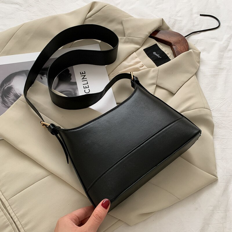 exquisit Einkaufstasche Tragbare PU Leder Schulter Tasche Frauen Einfarbig Platz Pendler Handtasche Stamm: Schwarz