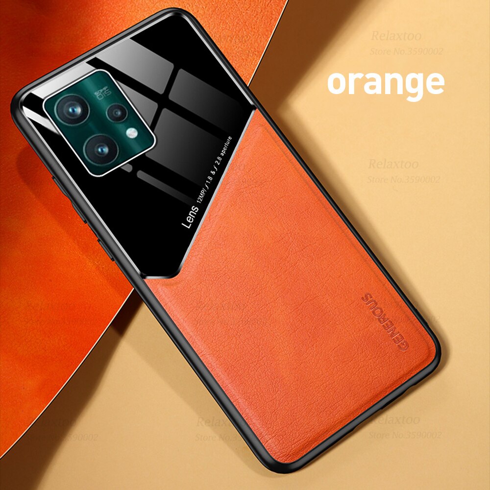 Luxury Leather Car Magnetic Holder Case For Oppo Realme 9 Pro+ 5G On Realme9 Pro Plus Realmy 9Pro Soft Frame Protect Cover Coque: Re202 / Orange 4