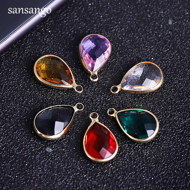 10 unids/lote de dijes de gota de agua, colgantes de aleación de cristal, pendientes DIY, collar para accesorios de fabricación de joyas