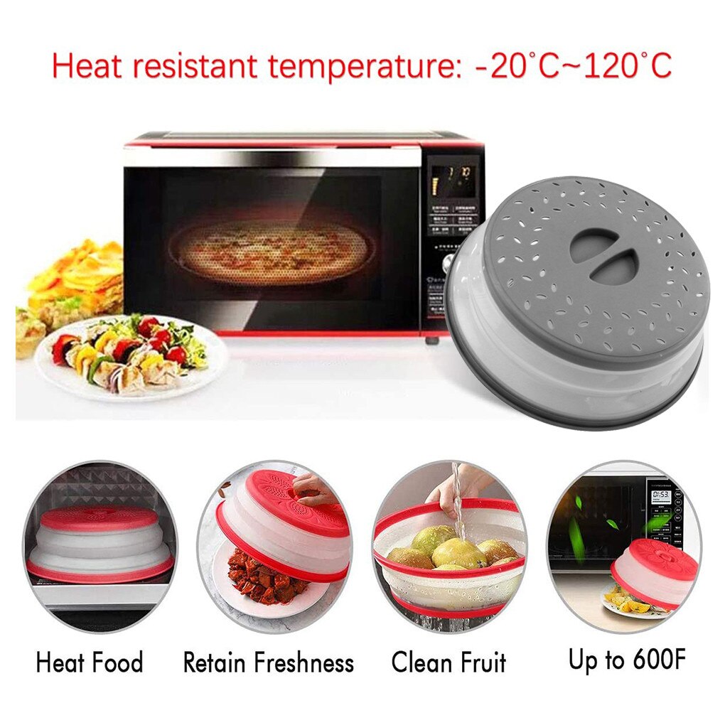 Collapsible Microwave Splash Proof Cover Food Fruits Vegetables Washing Lid Plastic Plate