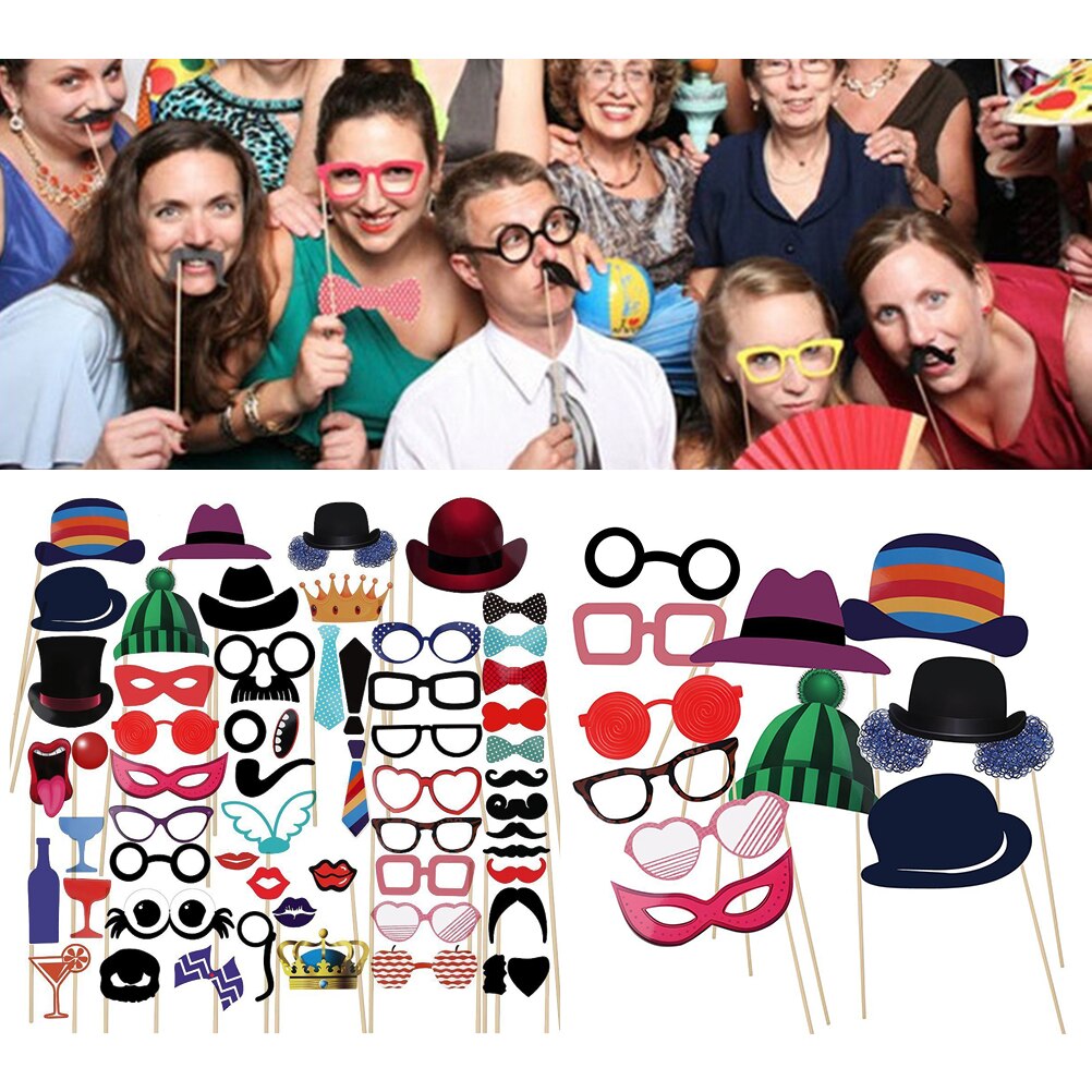 58pcs Wedding Photo Props Photo Booth Props Kit Decorative Paper for Wedding Party Decor
