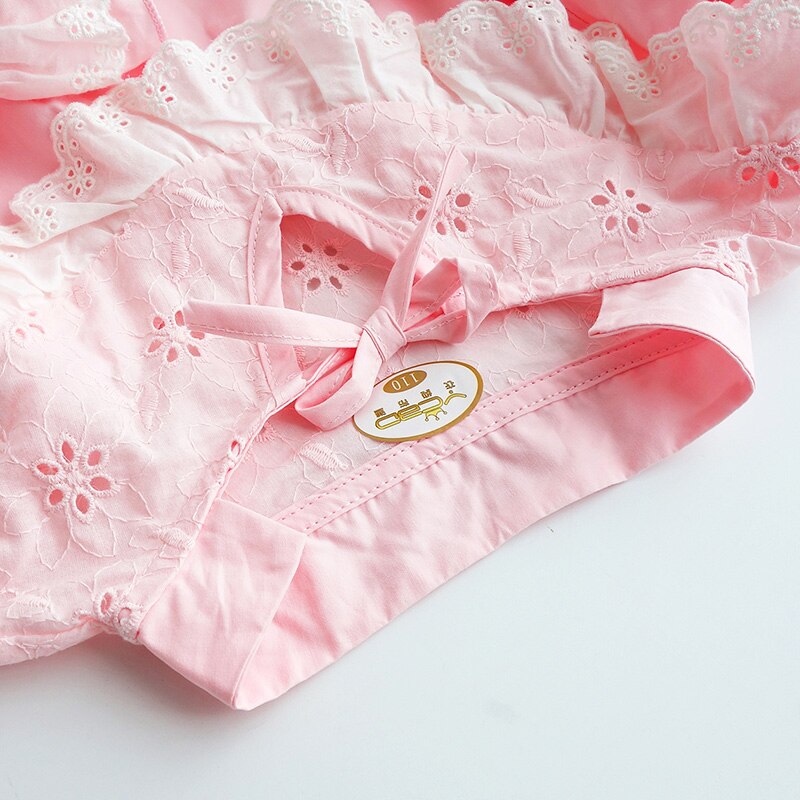 Spring Autumn Girls Pajamas Set Long Sleeve Cotton Lace Home Custome Pink Princess Children Sleeping Clothes