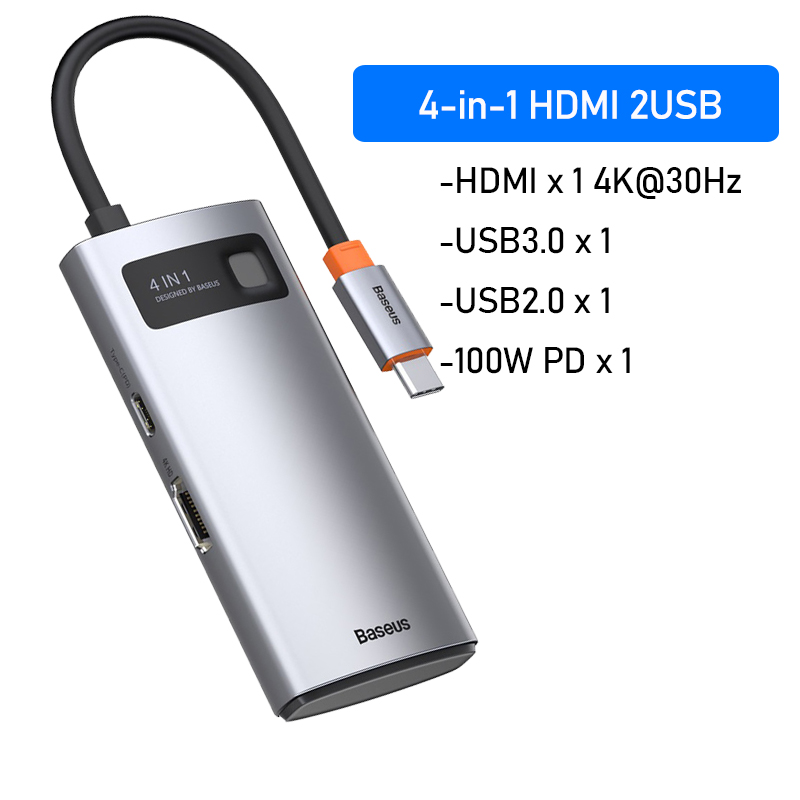 Baseus 11 in 1 USB C HUB Multi HUB Ethernet Network PD 100W Type C Docking Station Splitter USB 3.0 Adapter For Macbook Surface: 4 in 1 USB-C HUB
