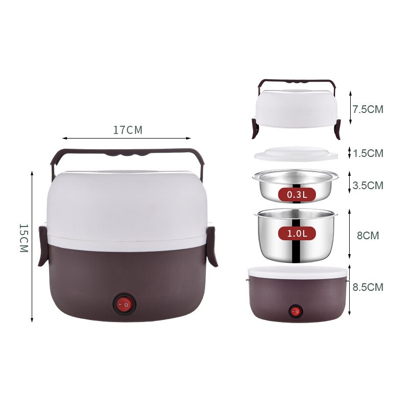 Multifunctional portable stainless steel rice cooker with rice artifact heat preservation and automatic heating lunch box: 2 layers brown 304