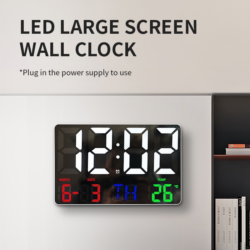 LED Digital Wall Clock Temperature Date and Day Display Electronic LED Clock with Remote Control for Home Living Room Decoration