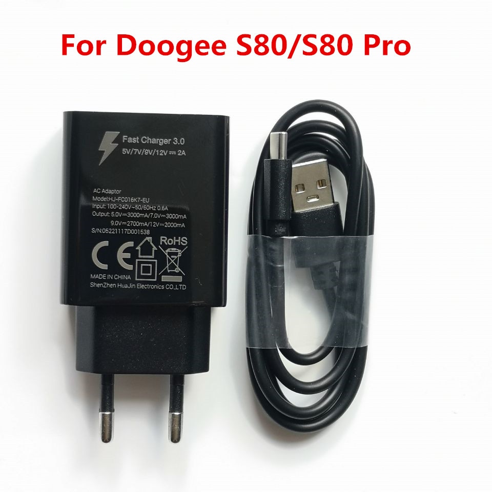 Originele Doogee S80/S80 Lite Ac Adapter Fast Charger Travel Charger Eu Plug Adapter + Usb Kabel Dc 12V 2A