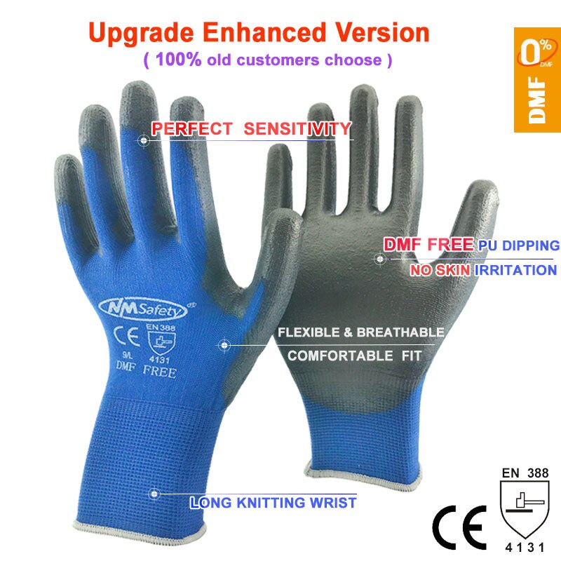 NMSafety guantes de trabajo de , 24 piezas/12 pares, con revestimiento de palma de goma PU, guantes protectores de seguridad