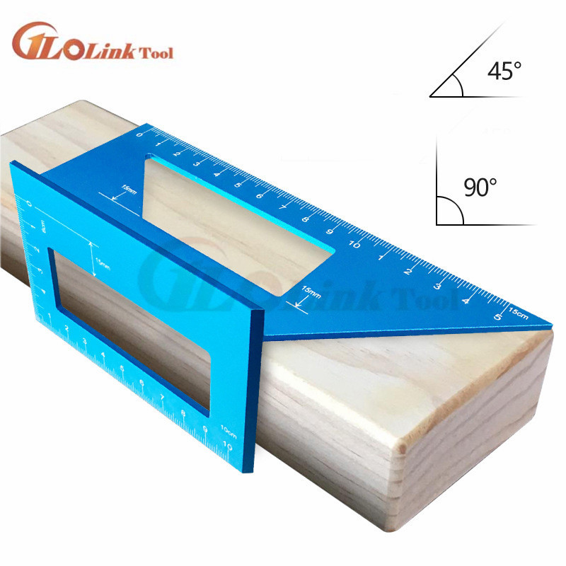 Hout Tool Japanse Aluminium Houtbewerking Multifunctionele Vierkante 45 Graden 90 Graden Gauge Heerser: Blue